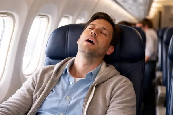 Passageiro dormindo em avião